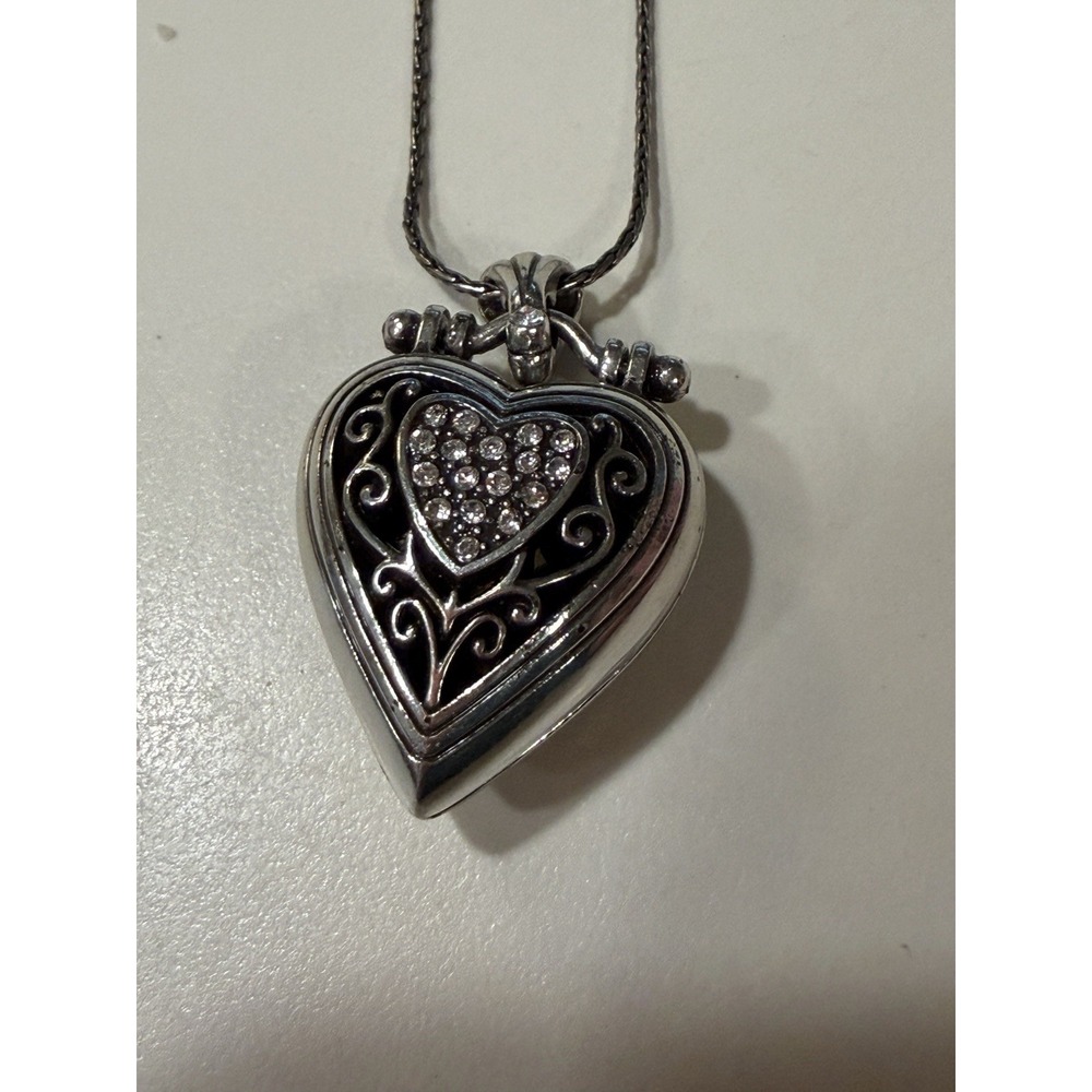 BRIGHTON GILDED HEART SWAROVSKI CRYS MUSICAL GLD HRT MESSAGE NECKLCE VG+✨VTG✨HTF